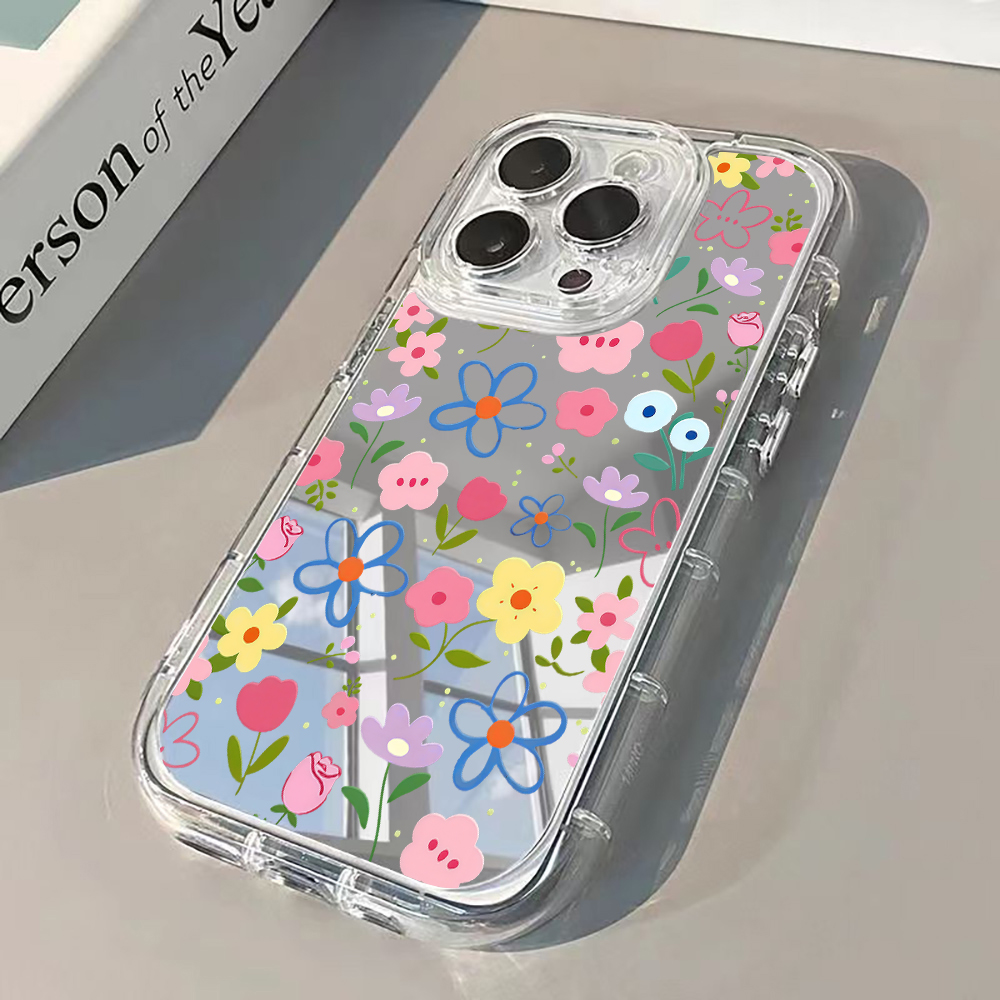 Phone Accessories To Sell - Koreanischer Ins-Stil Blumenmuster Silber Spiegel Handyhülle